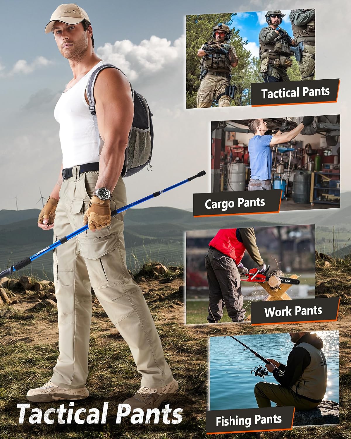 IGOLUMON Men's Tactical Work Pants Ripstop Cargo Pants 10 Pockets