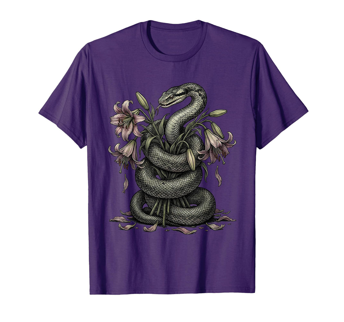 Snake and Wilting Lily Bouquet Emo Graphic T-Shirt