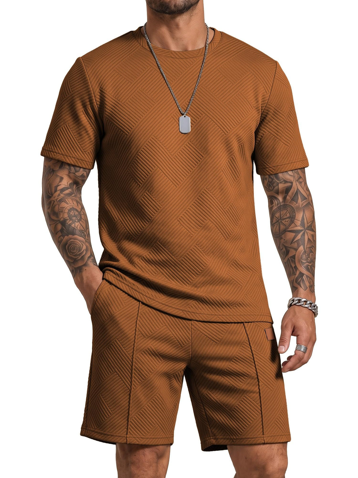 JMIERR Men's 2 Piece Outfit Anti-wrinkle T Shirts and Shorts Summer Beach Vacation Lounge Workout Pajamas Short Sleeve Sets