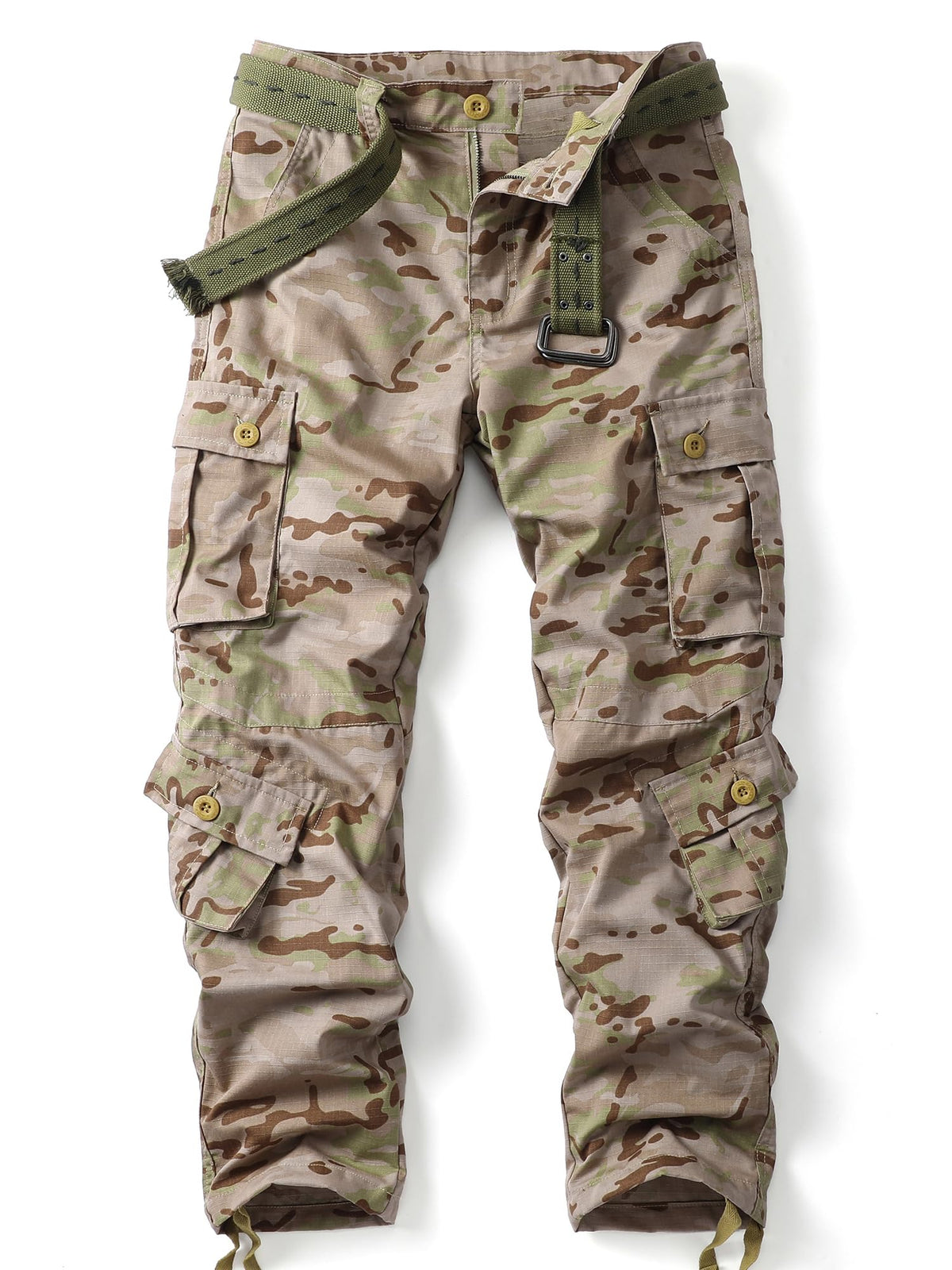 Men's Camo Cargo Work Pants Ripstop Lightweight Wild Army Military BDU Outdoor Trousers with 8 Pocktets (No Belt)