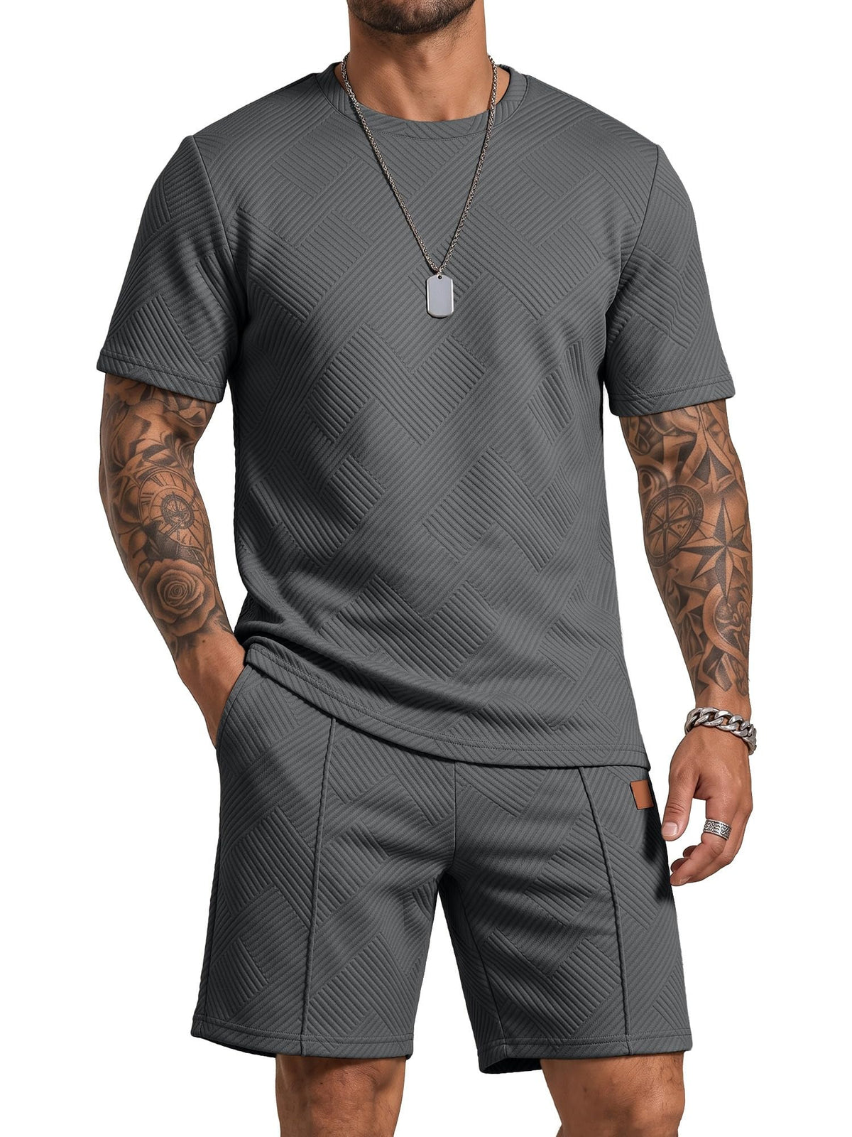 JMIERR Men's 2 Piece Outfit Anti-wrinkle T Shirts and Shorts Summer Beach Vacation Lounge Workout Pajamas Short Sleeve Sets