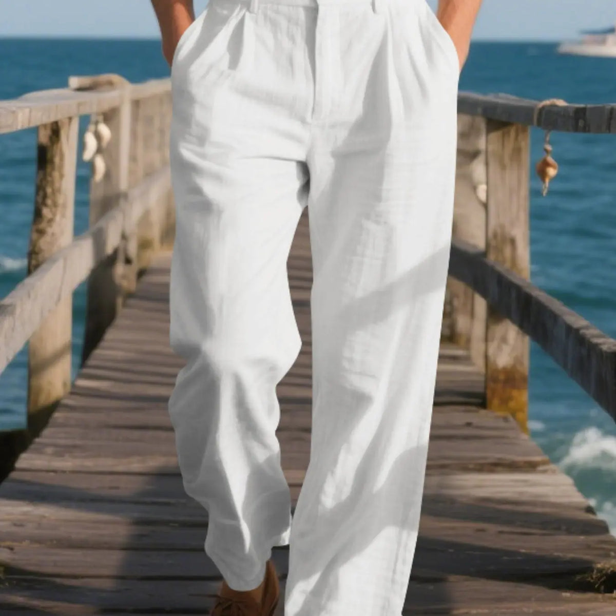 Men's Pleated Linen Breathable Straight Leg, Single Button Front, Loose Fit, Relaxed Fit, Beach Vacation, Business, Solid Color, Multicolor, Button Front Trousers