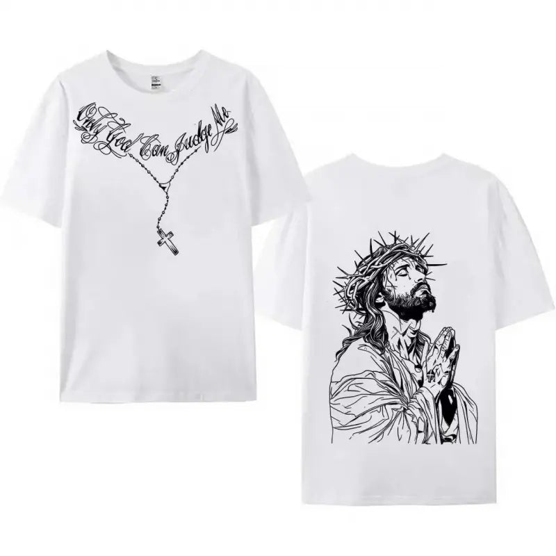 Men's Relaxed Fit Washed Christian Short-Sleeve Round Neck Tshirt - Bold Jesus Design, Vintage Distressed Retro Cotton, Summer Streetwear Sports Top, Casual Graphic Design, Men's Graphic Tees