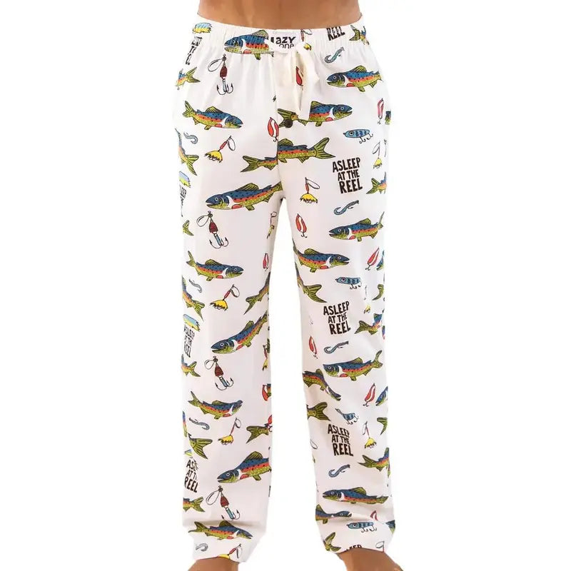 Funny Ocean Asleep at the Reel Pajama Pants for Men – Soft Cotton Lounge Pants, Fishing Themed Sleepwear Bottoms, Cozy Home Pajamas, Relaxed Fit Casual Lounge Wear