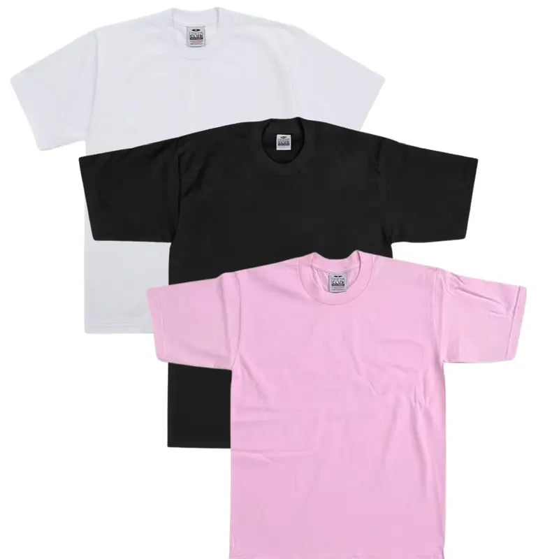 Pro Club 3-Pack Men's Thick Cotton Crew Neck Short Sleeve Tops, Casual Plain Classic Collar Day T-Shirts