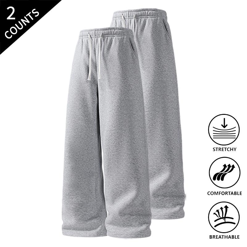 Men’s 2-Pack Baggy Polyester Sweatpants - Drawstring Waist Adapts to Your Fit, Mid-Waist, Loose-Fit, Plain, Stylish, Soft, Breathable, Streetwear Look, Easy Vibe, Athletic Casual Pants for Summer (2-Pack Value for Backup Casual Days)