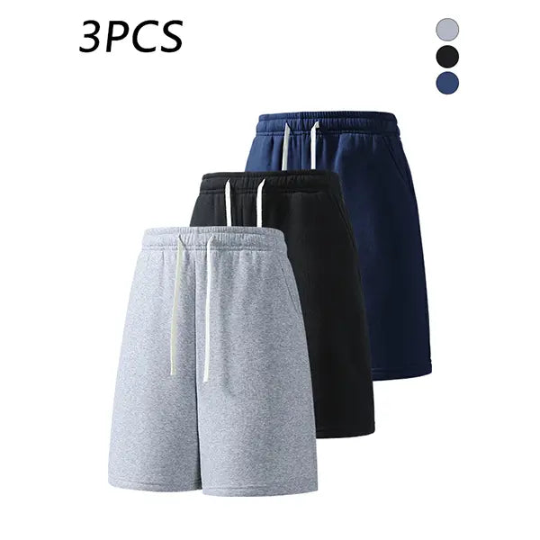 3-pack men’s summer casual shorts, elastic waistband, loose straight fit, comfortable breathable fabric