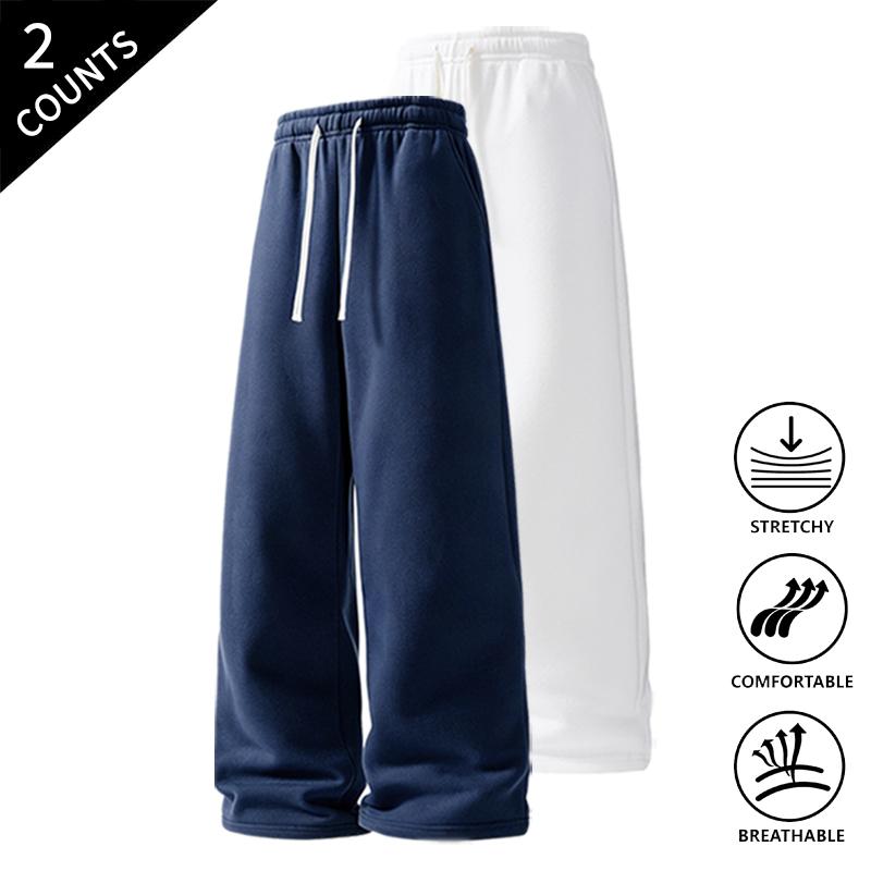 Men’s 2-Pack Baggy Polyester Sweatpants - Drawstring Waist Adapts to Your Fit, Mid-Waist, Loose-Fit, Plain, Stylish, Soft, Breathable, Streetwear Look, Easy Vibe, Athletic Casual Pants for Summer (2-Pack Value for Backup Casual Days)