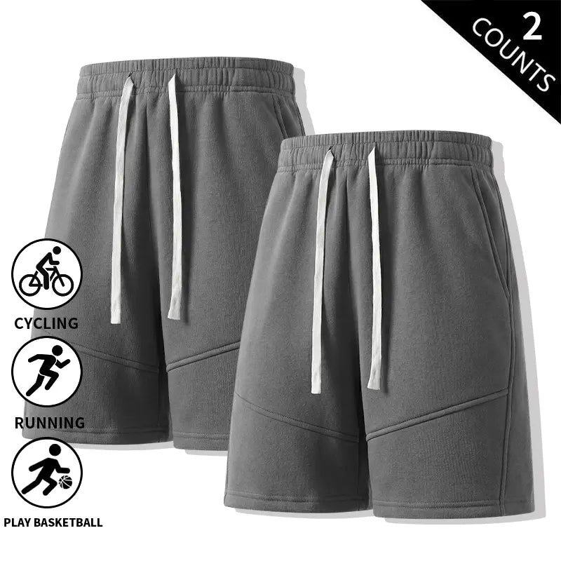 Men's Basic Minimalist Retro 2-Pack Cotton Shorts - Elastic Drawstring, Loose-Fit Comfortable Casual Shorts for Dad's Everyday Wear