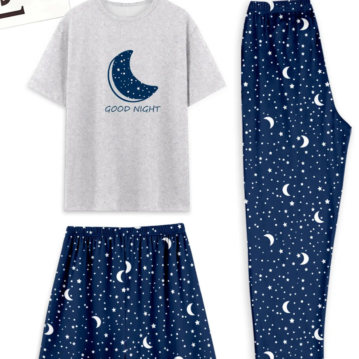 Men's Casual Home Sleepwear Set, Starry Sky Print Short Sleeve T-Shirt and Shorts, Comfortable Summer Wear, Fitted Design, Elastic Waist, Pajama Set Pjs