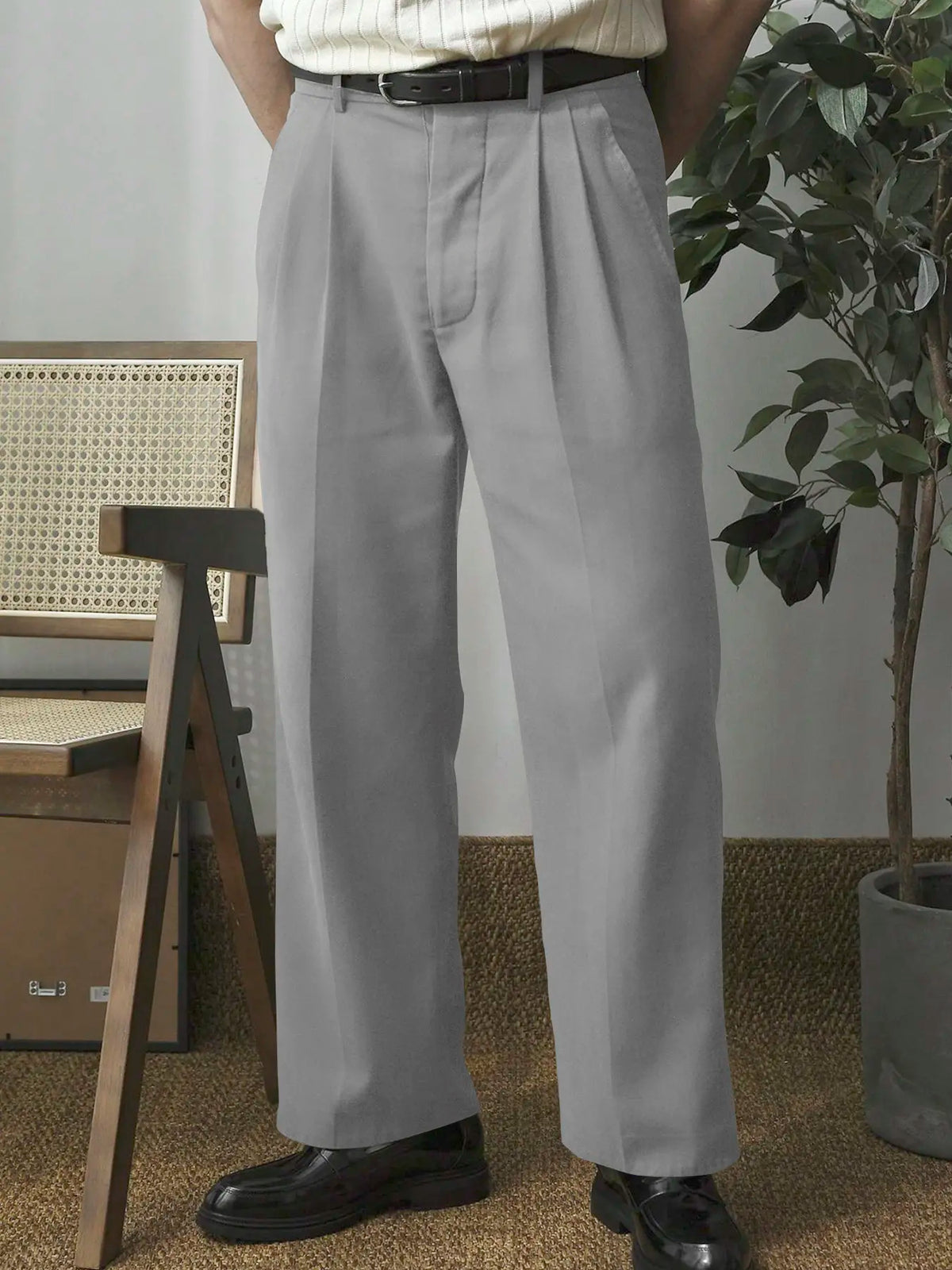 Men's Solid Button Pocket Straight Leg Pants, Minimalist Plain Pants, Regular Fit Comfy Trousers for Work Office Business Daily Wear, Men's Bottoms for All Seasons