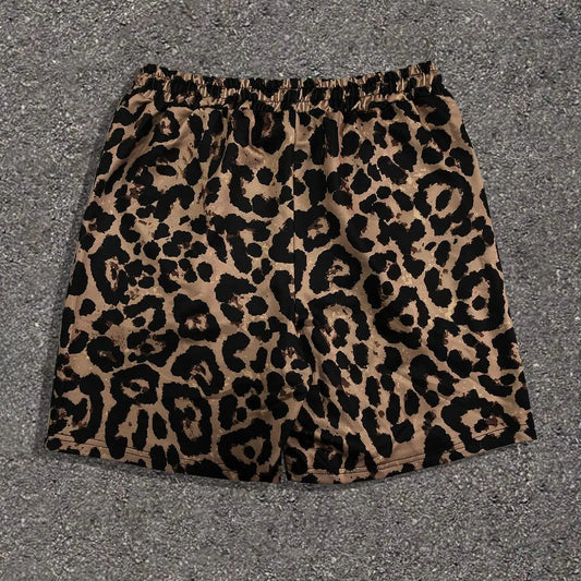 Men's Regular Fit Leopard Print French Terry Shorts, Casual Comfy Breathable Loungewear Shorts for Summer, Men's Bottoms for Daily Wear Menswear Shorts Pajamas