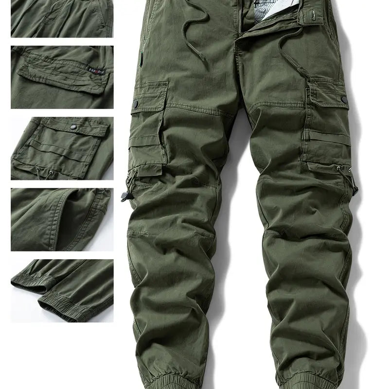Men’s Cargo Pants - Men's Wear Autumn Long Trousers with Multi-Pocket Design, Drawstring Cuffs, Comfortable Trendy Casual Fit, Fashion Style, Multi-Purpose Use, Fashion Men's Pants,clothes for back to school,first day of school outfits