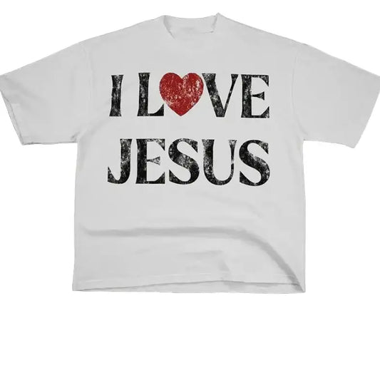 Vintage I Love Jesus Print Short Sleeve T-Shirt Menswear Top Underwear Tshirt Cotton Polyester Graphic Round Neck Casual