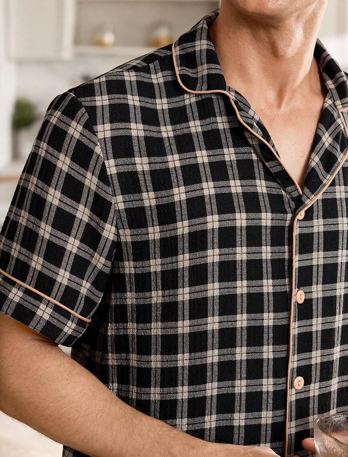 SWOMOG Men Pajama Set Short Sleeve Summer Pjs Button Down Sleepwear Soft Pajama Shorts 2 Piece Loungewear with Pockets