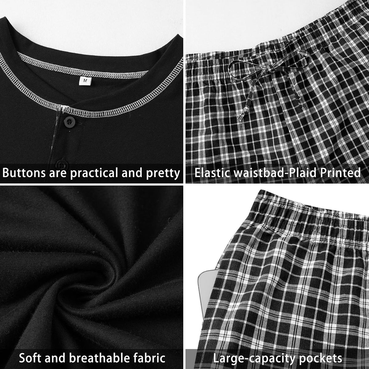 Sykooria Men's Pajama Sets Cotton Loungewear Pjs Shorts Sets 2 Piece Short Sleeve Sleepwear With Pockets S-3XL