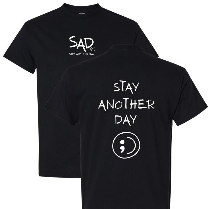 Stay Another Day Men's Cotton Graphic T-Shirt - Short-Sleeve, Loose Fit, Round Neck Crewneck, Minimalist Casual Positivity Graphic Mental Health Awareness Menswear Top, Tshirt