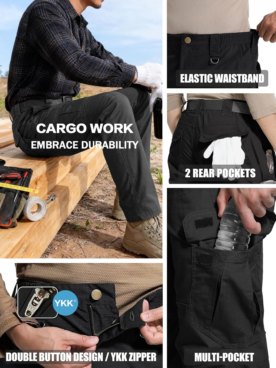 Men's Tactical Pants Water Resistant Ripstop Cargo Pants Outdoor Lightweight EDC Hiking Work Construction Pants