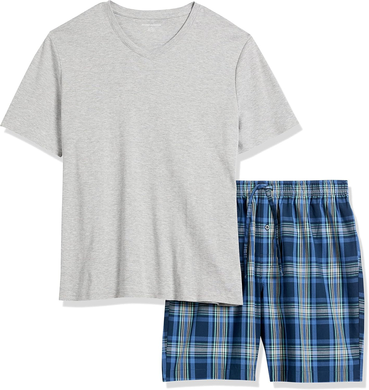 Amazon Essentials Men's Cotton Poplin Pajama Short with T-Shirt Set, Breathable Loungewear, Summer Sleepwear