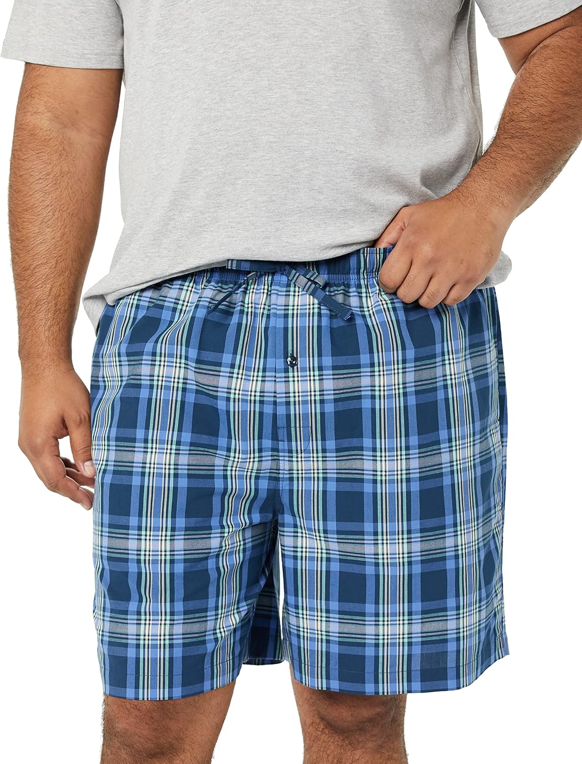 Amazon Essentials Men's Cotton Poplin Pajama Short with T-Shirt Set, Breathable Loungewear, Summer Sleepwear