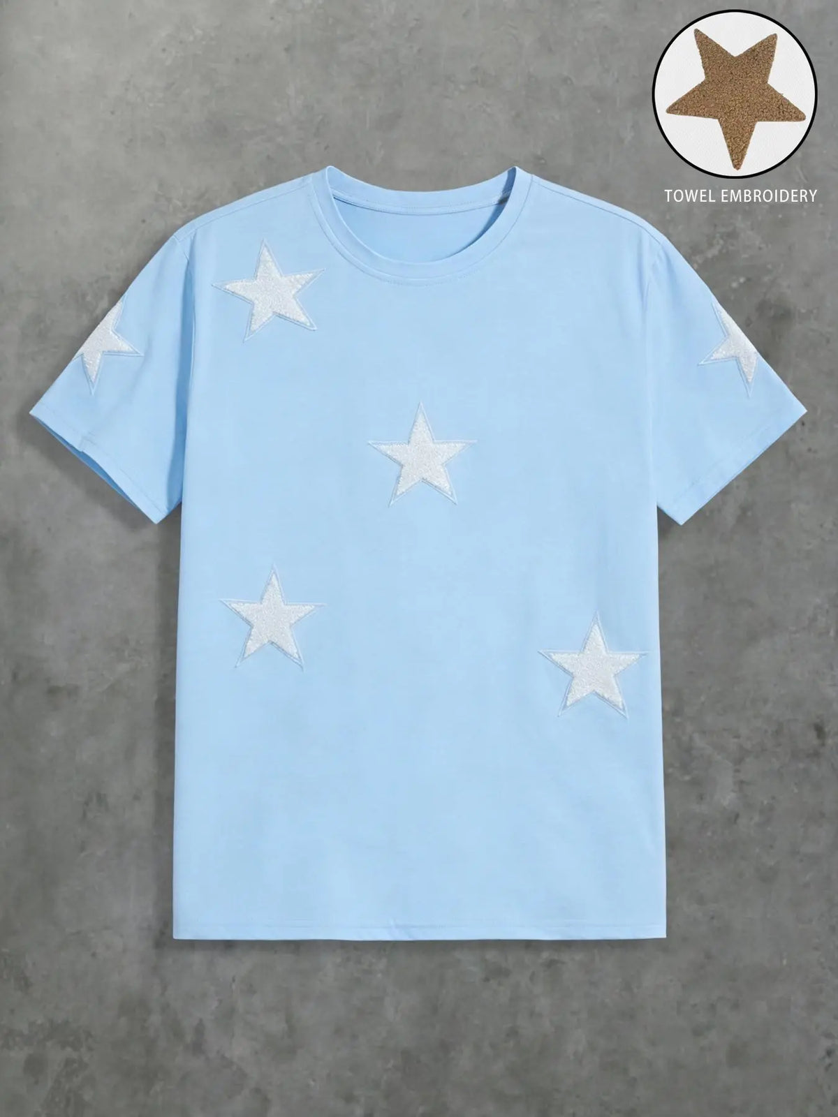 Men's Street Style Star Chenille Embroidery Patch Textured Short Sleeve T-Shirt, Casual Daily Wear, Anniversary Gift, Streetwear Menswear