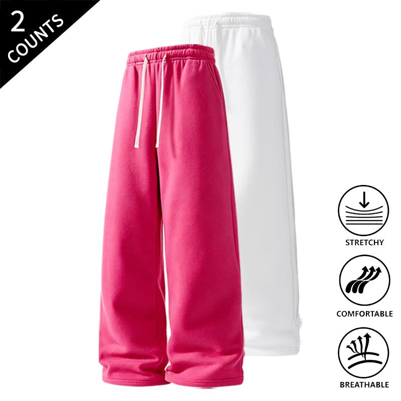 Men’s 2-Pack Baggy Polyester Sweatpants - Drawstring Waist Adapts to Your Fit, Mid-Waist, Loose-Fit, Plain, Stylish, Soft, Breathable, Streetwear Look, Easy Vibe, Athletic Casual Pants for Summer (2-Pack Value for Backup Casual Days)