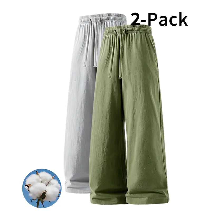 Men's Minimalist Cotton Linen Trousers - 4-Pack or Optional 2-Pack, Elastic Waist Drawstring, Wrinkle-Resistant, Casual Menswear Clothes Perfect for Layering, Fashion Apparel