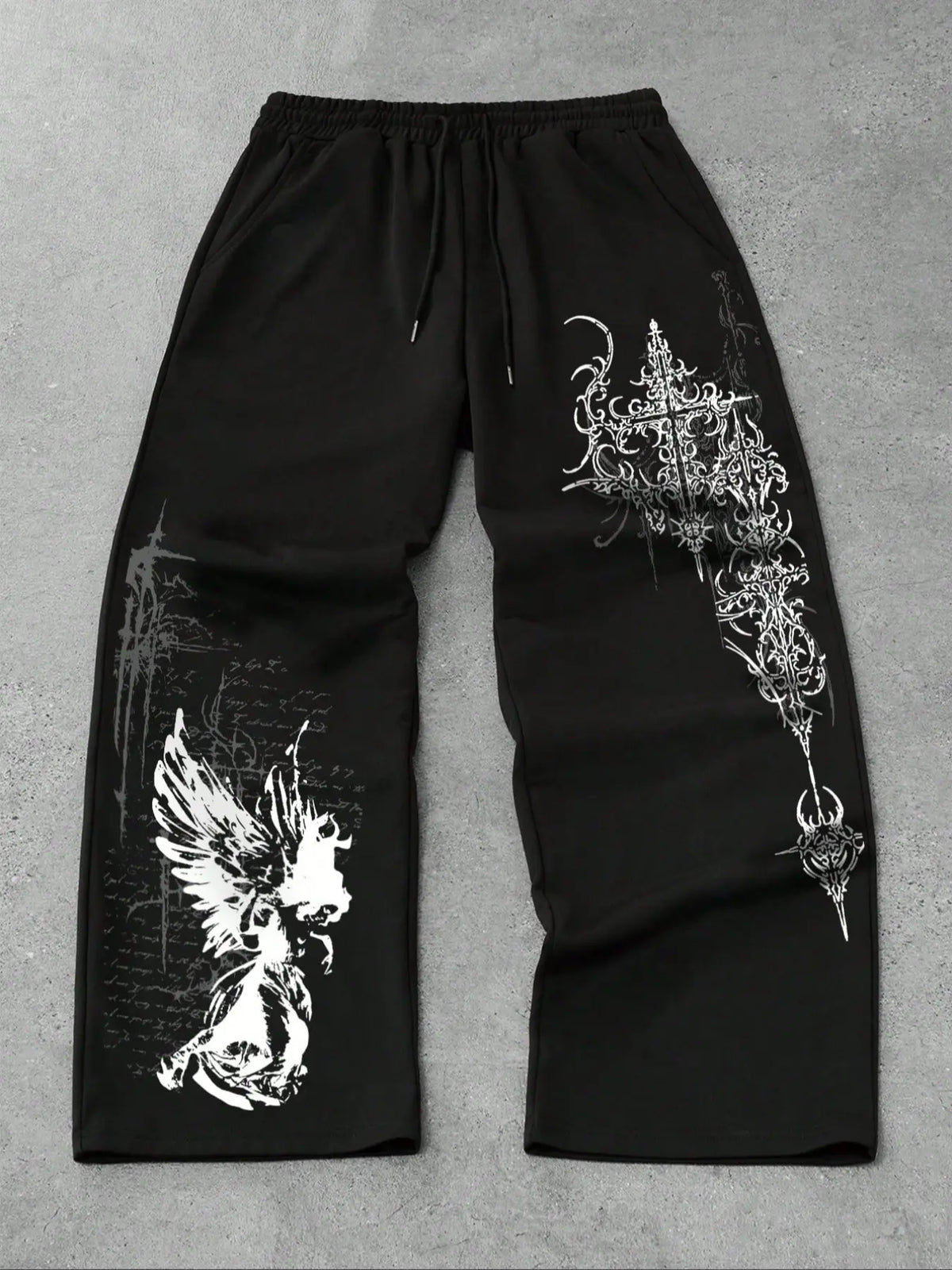 Men's Straight-Leg Long Pants with Gothic Print, Casual Fashion Bottoms, Comfortable and Stylish, Perfect for Daily Wear
