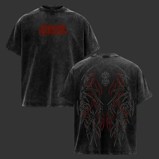 Men's Berserk Vintage Washed Oversized Pump Cover T-Shirt - Heavy Cotton Classic Seamless Menswear Top, Dark Aesthetic Unisex Graphic Clothes Products for Gym Training