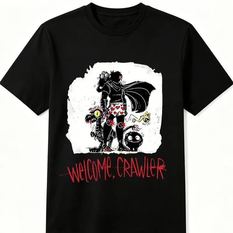 Dungeon Crawler Carl Printed Soft Cotton Men's Tshirt, Streetwear Sports Top with Gothic Creature Art, DCC Sci-Fi LitRPG Book Fan Gift for Halloween - Ideal for Family Shopping, Going Out
