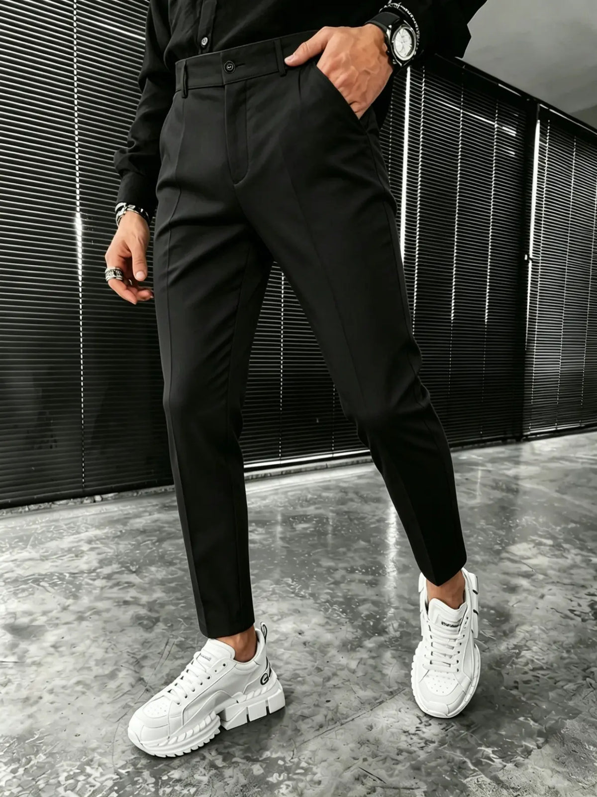 Men's Fashion Classic Business Casual Slim-Fit Suit Pants, Office Pants, Business Work Trousers, Menswear, Versatile Business Essential, Plain Pattern, All Seasons Wear, Comfortable and Stylish