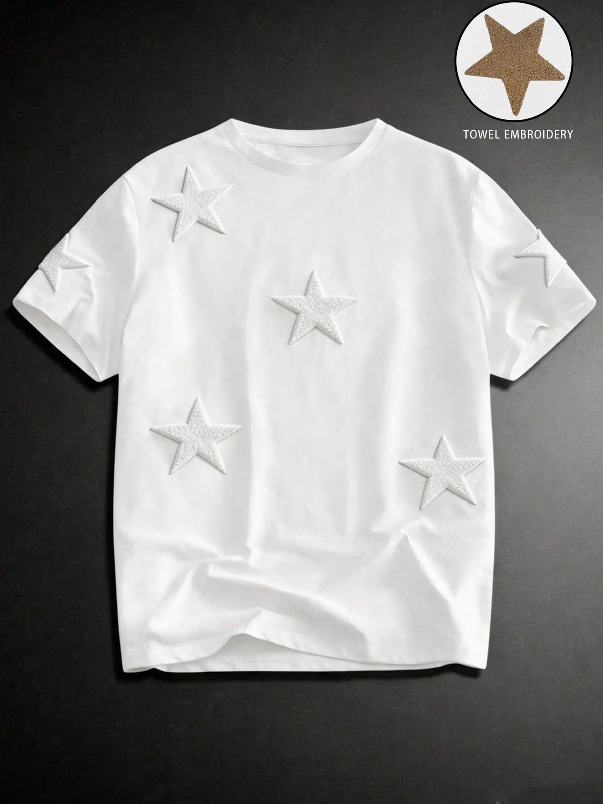 Men's Street Style Star Chenille Embroidery Patch Textured Short Sleeve T-Shirt, Casual Daily Wear, Anniversary Gift, Streetwear Menswear