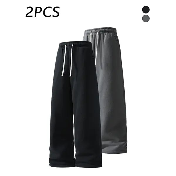 2-pack men’s casual straight sweatpants with adjustable drawstring elastic waistband, loose straight-leg design, skin-friendly comfortable fabric