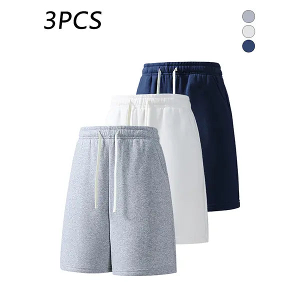 3-pack men’s summer casual shorts, elastic waistband, loose straight fit, comfortable breathable fabric