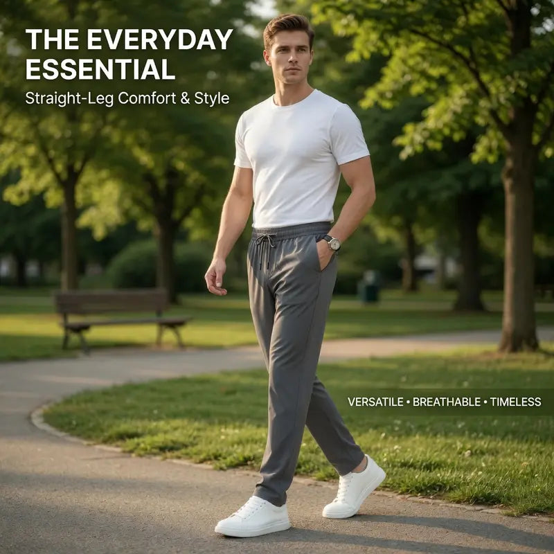 Men's 3-Pack Ice Silk Cooling Pants - Menswear, Classic, Stretch, Thin, Breathable, Wrinkle-Resistant, Quick-Dry Straight-Leg Casual Pants for Daily & Outdoor Occasions