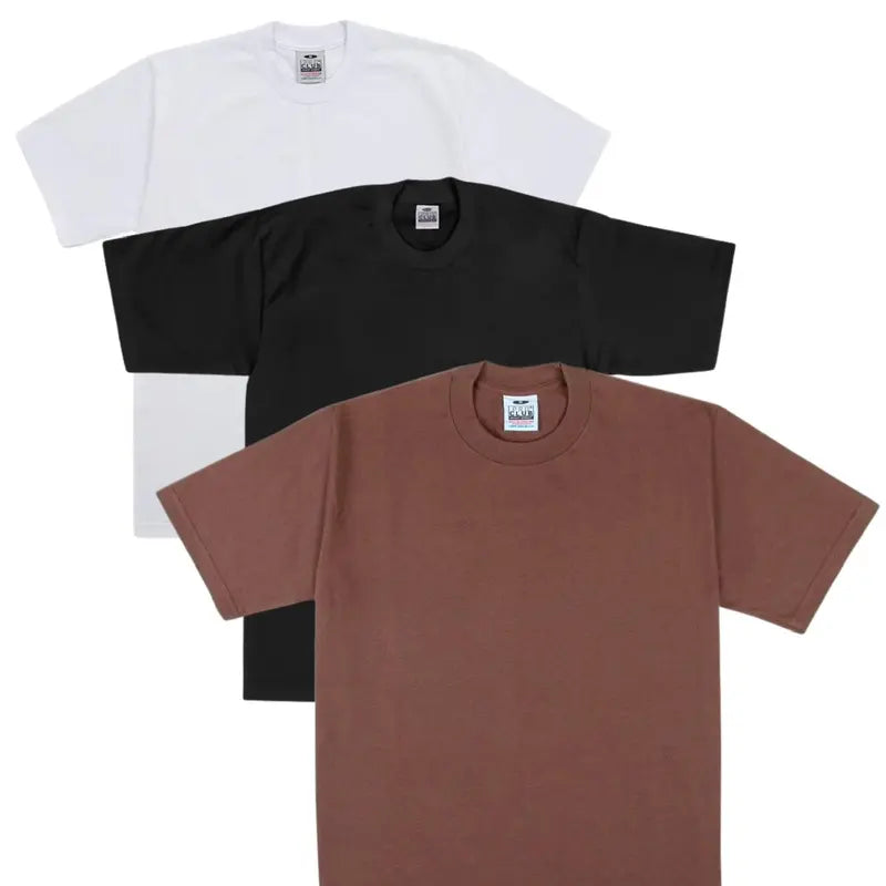 Pro Club 3-Pack Men's Thick Cotton Crew Neck Short Sleeve Tops, Casual Plain Classic Collar Day T-Shirts