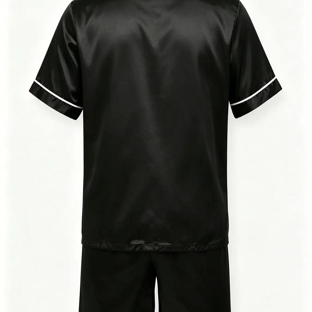 Men's Faux Silk Pajama Set Pjs, Casual Short Sleeve Button-Up Top and Shorts, Loose-Fitting Sleepwear & Loungewear, Solid Pattern, Wearable Outdoors