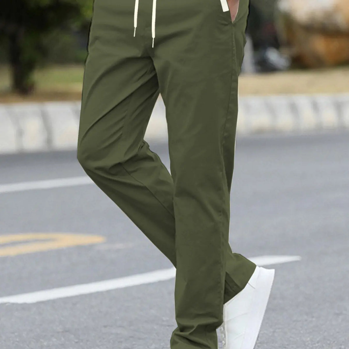 Men's Solid Color Drawstring Waist Pants with Side Pockets, Adjustable Waist Trousers, Casual Fitted Trousers for All Seasons, Comfortable Everyday Wear, Casual Elastic Waist, Casual Comfy Fit