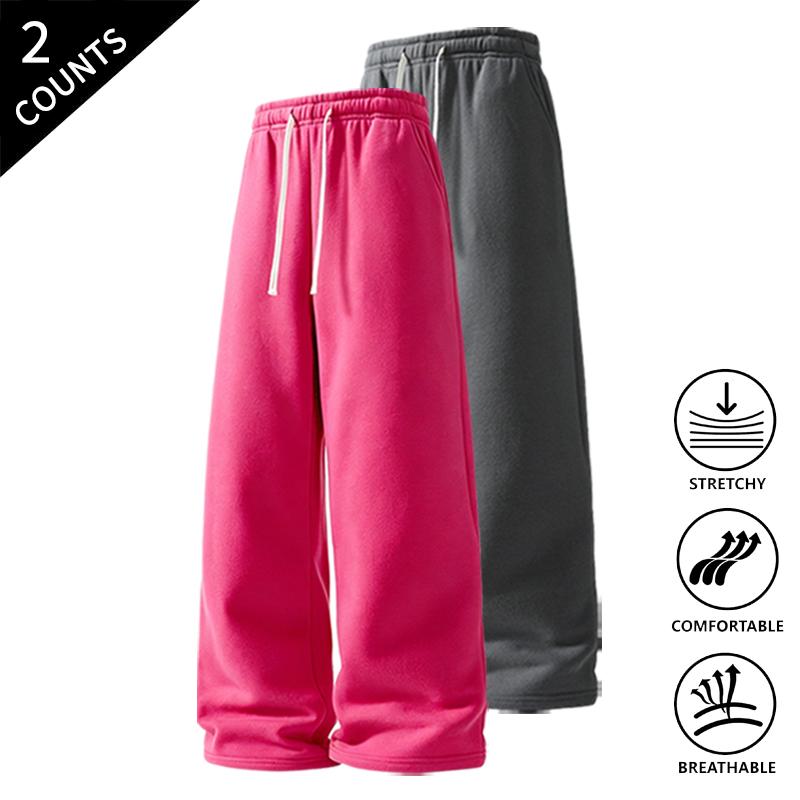 Men’s 2-Pack Baggy Polyester Sweatpants - Drawstring Waist Adapts to Your Fit, Mid-Waist, Loose-Fit, Plain, Stylish, Soft, Breathable, Streetwear Look, Easy Vibe, Athletic Casual Pants for Summer (2-Pack Value for Backup Casual Days)