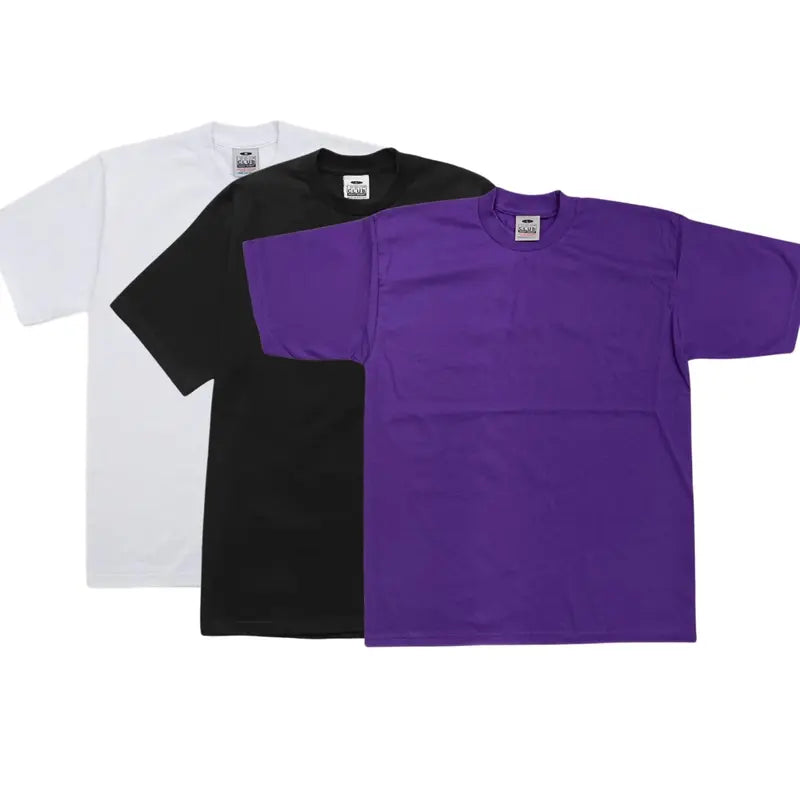 Pro Club 3-Pack Men's Thick Cotton Crew Neck Short Sleeve Tops, Casual Plain Classic Collar Day T-Shirts
