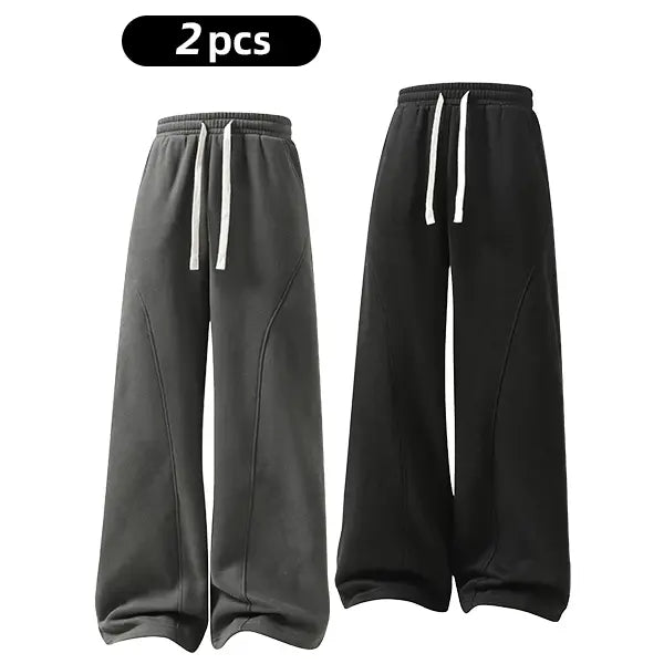 Men's Fleece Thermal Lined Sweatpants  Oversize Drawstring Waist Casual Loose Pants for Fall Winter School Season Daily Wear Stylish Menswear