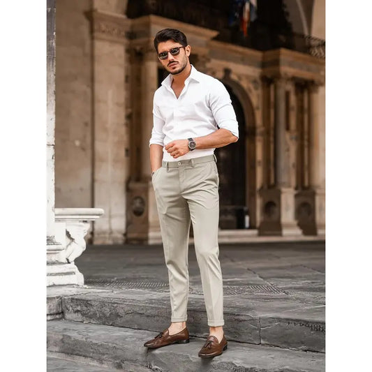 Runcati Mens Slim Fit Dress Pants Stretch Skinny Slacks Casual Tapered Chinos Work Pant Trousers suit trousers