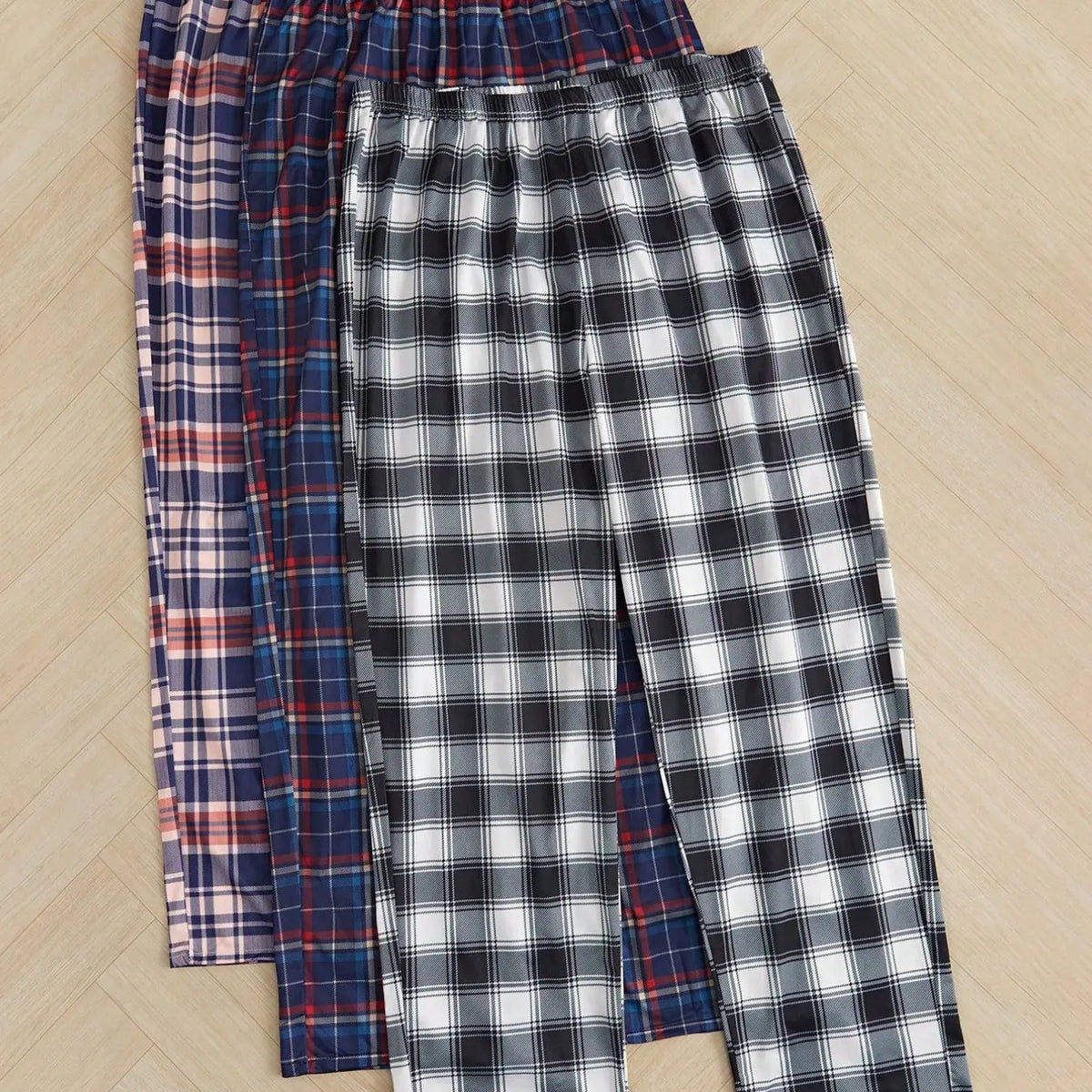 Men's Plaid Checked Home Pants Set of Three, Drawstring Waist Loose Fit Casual Nightwear Loungewear Pajamas Pants Pajama Sleepwear Pj Pants, Long Regular Length for Fall & Winter