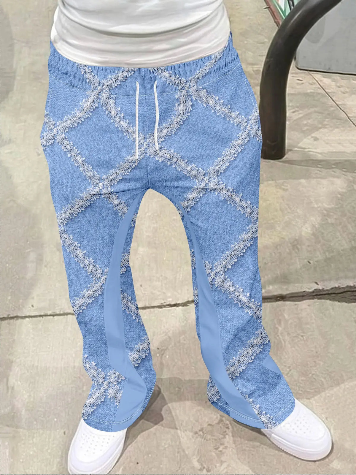 Men's Vintage Bell Bottomed Pants, Luxe Texture Print, Drawstring Sporty Long Pants, 3D Soft Breathable Fabric, Casual Daily Wear, Drawstring Casual Trousers