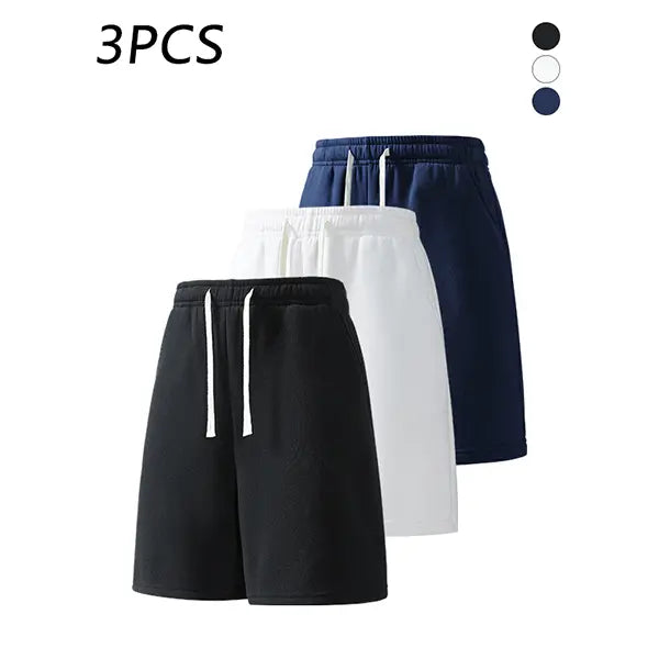 3-pack men’s summer casual shorts, elastic waistband, loose straight fit, comfortable breathable fabric