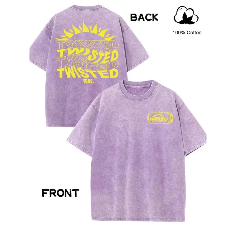 Vintage-Inspired Twisted Tea Cotton Short-Sleeve Tshirt - ,Double-Sided Print, Drop Shoulder Sleeves, 230g Thick High-Quality Fabric, Round Neck, Casual Streetwear Top