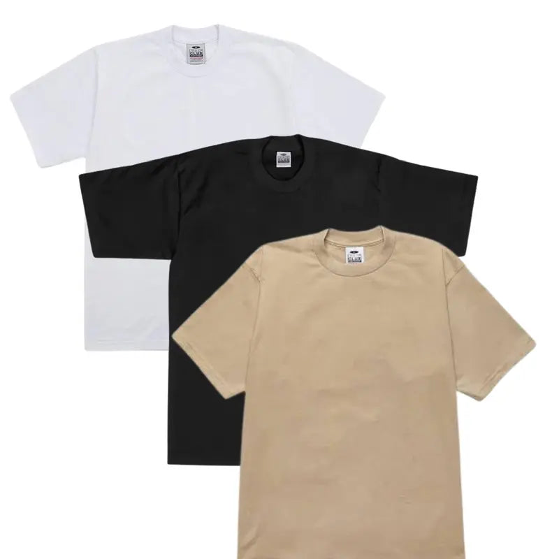 Pro Club 3-Pack Men's Thick Cotton Crew Neck Short Sleeve Tops, Casual Plain Classic Collar Day T-Shirts
