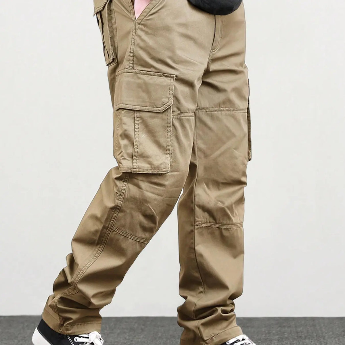 Men's Loose Solid Casual Slant Pocket Drawstring Waist Cargo Pants, Casual Street Style Straight Leg Trousers for Outdoor Hiking Fishing, Woven Bottoms for All Seasons Pants