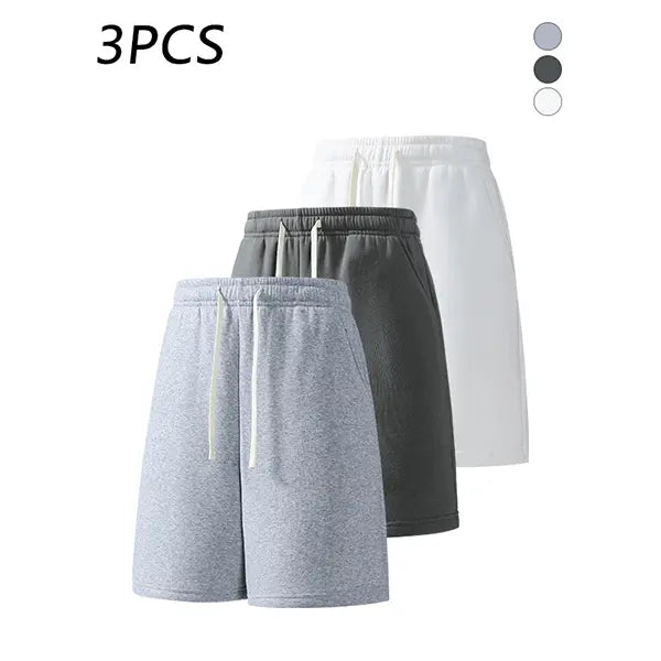 3-pack men’s summer casual shorts, elastic waistband, loose straight fit, comfortable breathable fabric