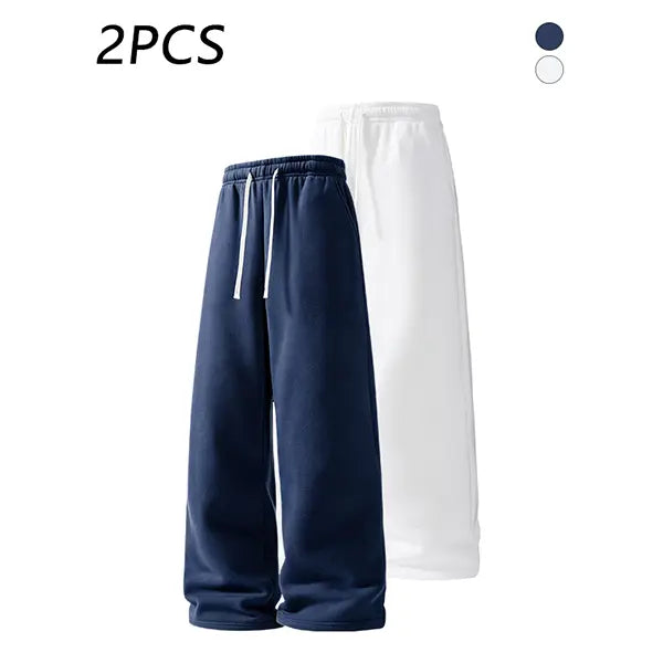 2-pack men’s casual straight sweatpants with adjustable drawstring elastic waistband, loose straight-leg design, skin-friendly comfortable fabric
